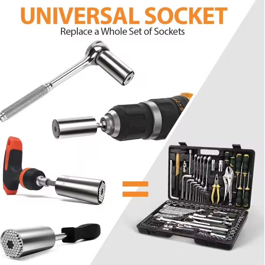 Universal Socket Tools Torque Wrench Head Set 7-19mm Power Drill Adapter Ratchet Bushing Spanner Key Magic Multi Hand Tools