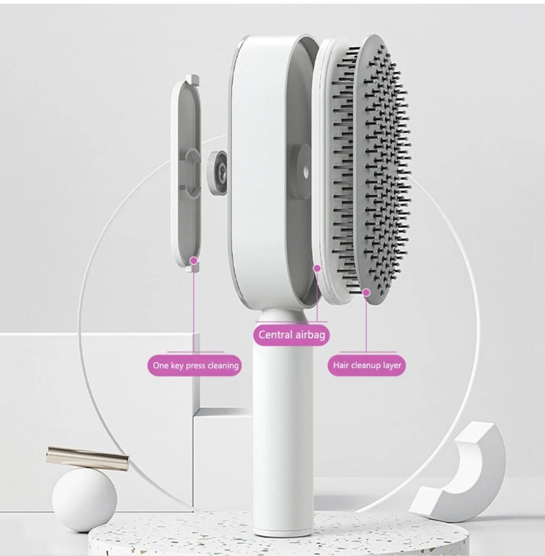 Self Cleaning Hair Brush - Air Cushion Comb Press Type Cleaning Design Comfortable Self-cleaning Hair Brush